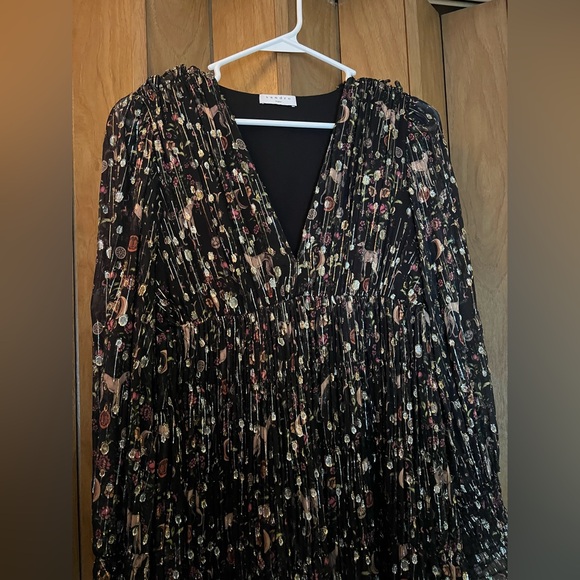 Sandro Paris Black Gold Sparkle Dress Moon Dog Floral Print - Picture 10 of 10